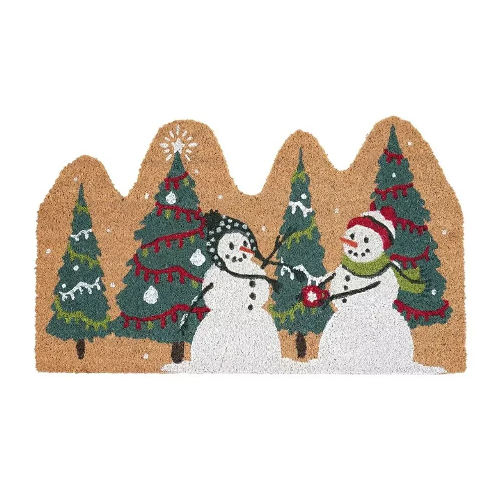 St. Nicholas Square Shaped Holiday Snowmen Scene Coir Doormat